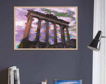 Timeless Beauty: Framed Temple of Saturn Artwork with Distinctive Glitch Aesthetic Original Artwork wall print.