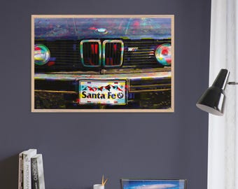Rustic Blue BMW Artwork | Abstract Glitch Style | Distinctive Home Decor or Gift Idea | Framed and ready to hang
