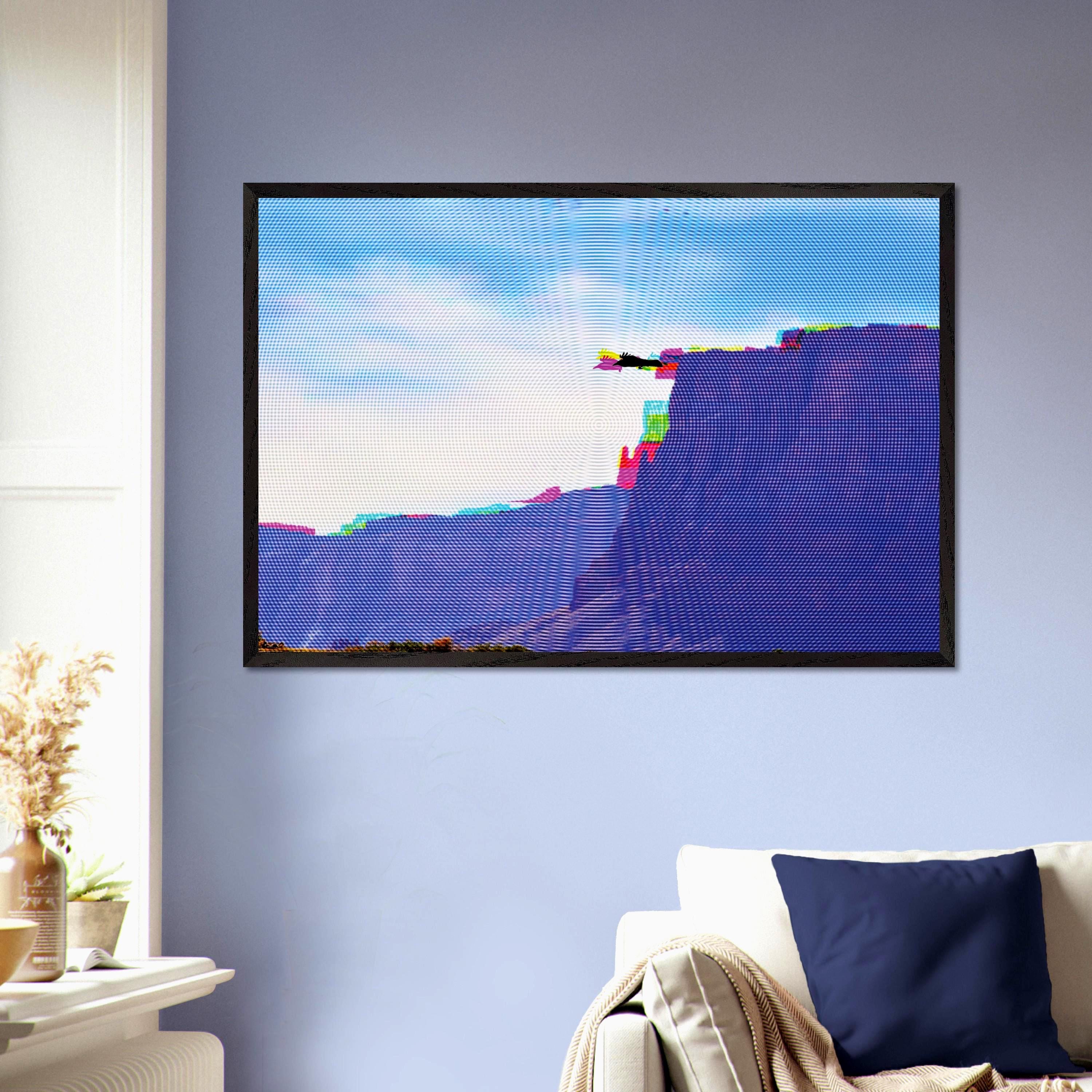 Canyon Glitch Flight – Framed Wall Art Print | Surreal Condor Landscape | Desert Glitch Art | Ready to Hang Nature Photo
