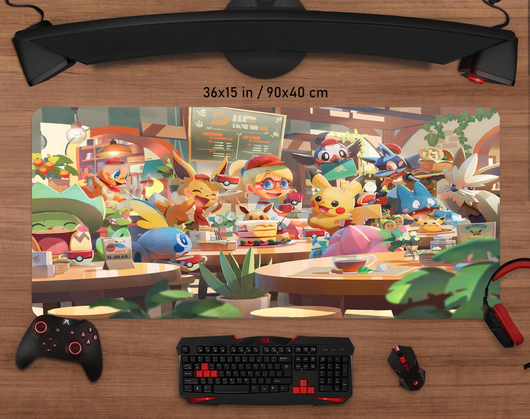 Pokemon Mat Block Pokemon Cafe Desk Mat • Personalized Printing • Gaming Desk Mat ...