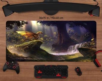 "Dragon Forest Gaming Schreibtischmatte - ""Mystischer Wasserfall"" Mauspad."