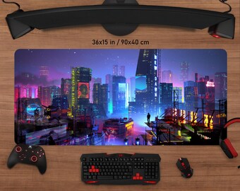 Cyberpunk City Desk Mat: Personalized Gaming Mouse Pad