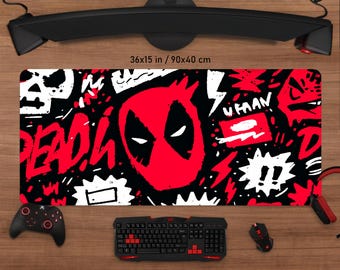 Deadpool Graffiti Desk Mat: Vivid Printing, Stitched Edges