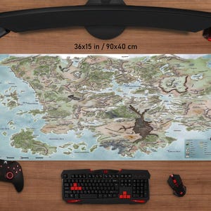 Tappetino per mouse con mappa di Faerun di Dungeons and Dragons • Stampa personalizzata • Tappetino per mouse da gioco • Tappetino per mouse personalizzato • Gioco • Anime • Tappetino da scrivania