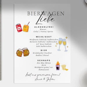 Getränkeliste, DIN A 4, Polterabend, Feier, Party, Drinks, Menü, Hochzeit, Getränkekarte