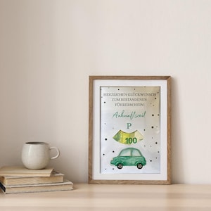Voor rijbewijs, geldgeschenk, geslaagd rijbewijs, geldgeschenk, auto, afdruksjabloon, direct downloaden, cadeausjabloon