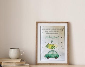 Para licencia de conducir, regalo en efectivo, licencia de conducir aprobada, regalo en efectivo, automóvil, plantilla de impresión, descarga instantánea, plantilla de regalo