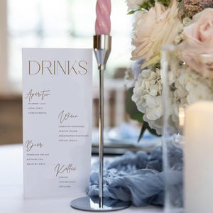 Menu, Drinks Vorlage, faltbare Klappkarte, Menükarte Hochzeit, Template, Sektempfang, Tischnummer Getränkekarte, Wedding