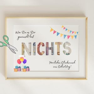 Birthday gift, cash gift &quot;Nothing&quot;, birthday, printable template, nothing, instant download, gift, money, PDF, template