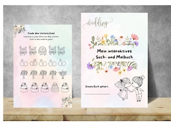 Libro para colorear de boda personalizado, libro de búsqueda, libro para colorear de boda individual, libro para colorear de boda, niños, minijuegos, boda, regalo para invitados