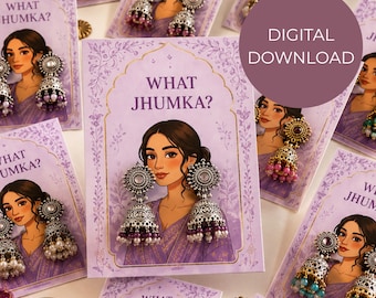 Lilac What Jhumka Mehndi Favour Card Printable Template | Mehndi Decoration Gift