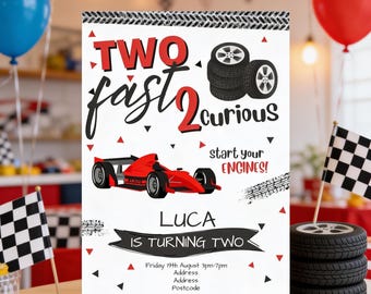 Editable Fast TWOrious Birthday Invitation Template | Race Car Birthday Invite | Two Fast Birthday Canva Template | Racing Party Invitation