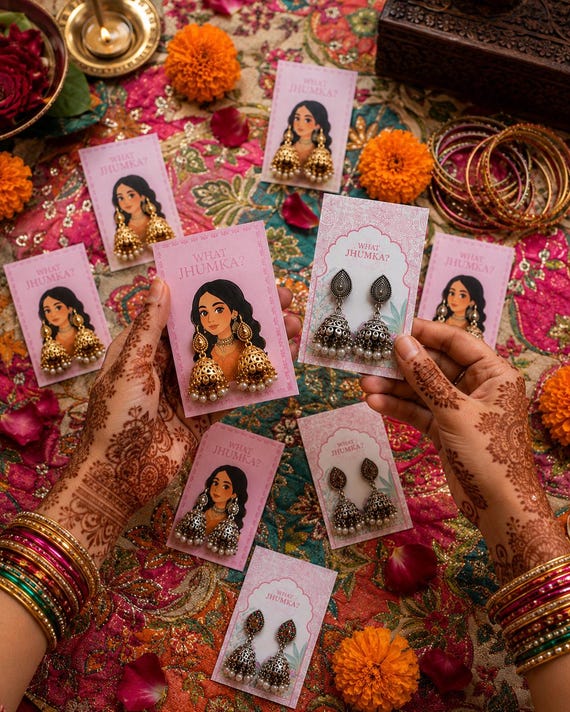 What Jhumka Mehndi Favour Cards Printed & Ready (CARD ONLY)