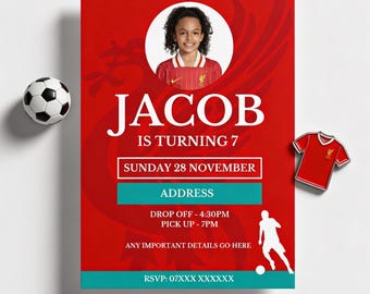 Editable Football Birthday Invitation Template | Football Party Invite | Personalised Sports Birthday Canva Template