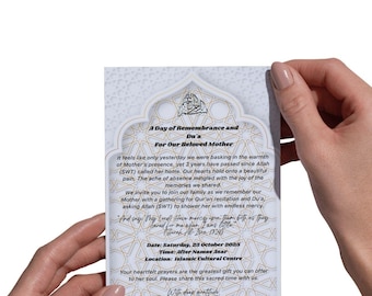 Invitación minimalista moderna y editable para aniversario de fallecimiento musulmán / Tarjeta de reunión de Dua y Fatiha / Descarga digital