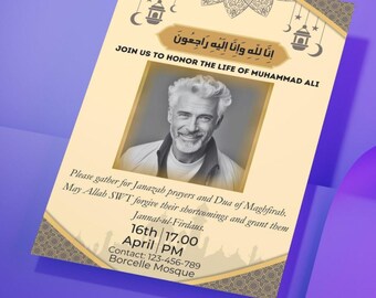 Invitación editable para funeral real islámico / Anuncio de Janazah (Canva PDF) / Tarjeta de Dua de Maghfirah