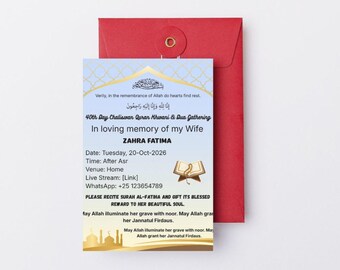 Islamic Chaliswan Card | Muslim 40th Day Dua | Editable Canva | Instant Download