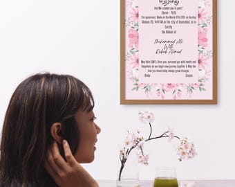 Certificado Nikkah Rosa Editable: Recuerdo de Boda Islámica Moderna (Descarga Digital)