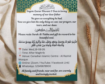 Islamic Soyem Card | Muslim Qul Invitation | Editable Canva | Digital Download