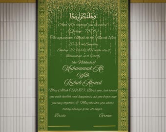 Plantilla de Certificado Nikkah Verde Oliva Dorado: Matrimonio Islámico Imprimible (Descarga Digital)