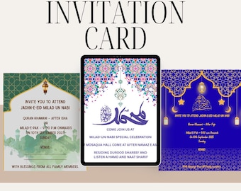 Invitación editable al Eid Milad: Plantilla para evento islámico, Mawlid al-Nabi (descarga digital)