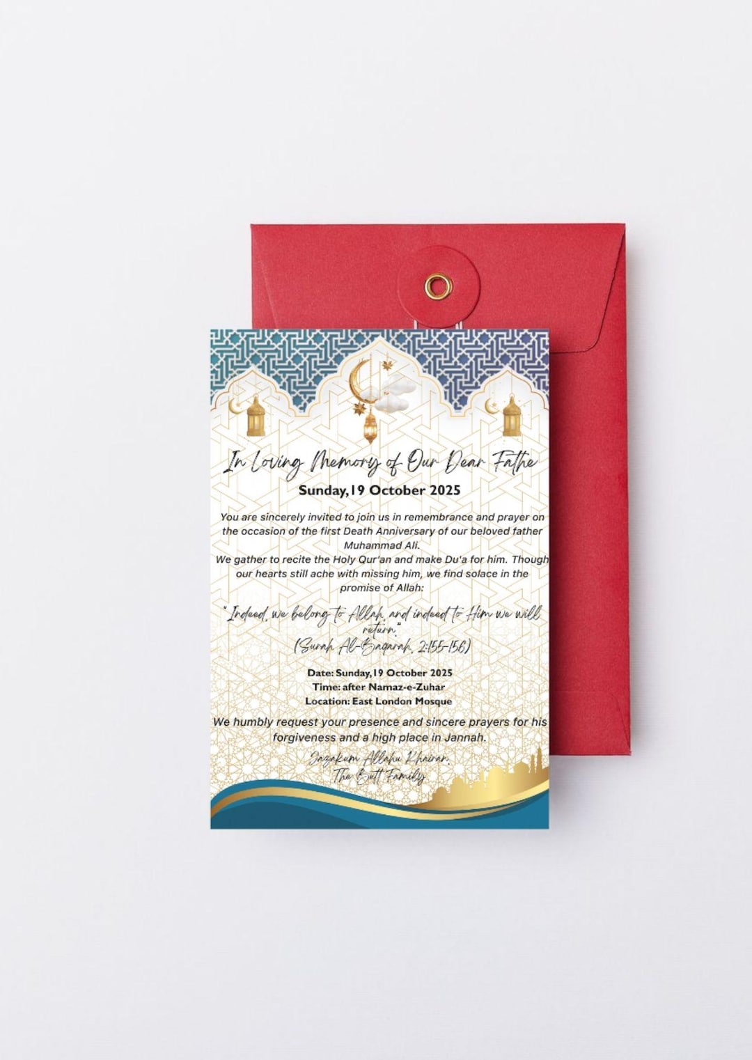 Editable Elegant Islamic Death Anniversary Invitation Card