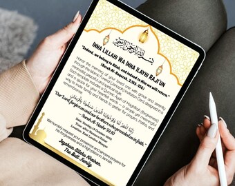 personalized Muslim Funeral Announcement Card | Janazah Prayer Invitation | Editable Template