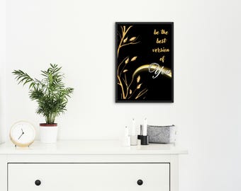 Impression de citation motivante : affirmation d'art noir et or (téléchargement numérique)
