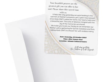 Tarjeta de invitación editable para el aniversario de la muerte de una madre / Diseño en oro real y blanco / Reunión de Dua y Fatiha