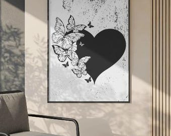 Art mural coeur noir : décoration d'intérieur gothique, impression minimaliste (téléchargement numérique