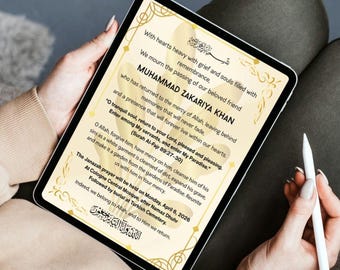 Faire-part pour les funérailles d'un ami bien-aimé | de Carte de Janaza islamique | Toile d'invitation modifiable | Design commémoratif imprimable