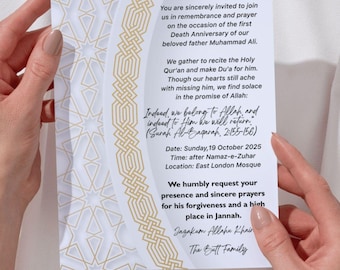 Tarjeta de invitación para el aniversario de la muerte islámica, moderna y real, editable / Plantilla digital editable