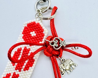 BTS ARIRANG Inspired Beaded Keychain, Red and White K-Pop Bag Charm, Handmade Phone Charm, ARMY Fan Gift