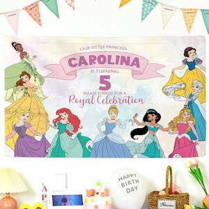 Customized Princess Birthday Backdrop, Disney Princess Backdrop, Birthday Banner, Princess Party Backdrop, Princess Party Decor