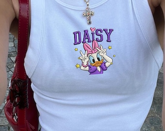 Disney Minnie Daisy Embroidered Tank Top, Cute Disney Mickey and Friends, Magic Kingdom, Girly Summer Crop Top, Disneyland Vacation Gift