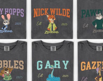 Camiseta de grupo de personajes de la película Zootopia 2 de Disney (2025), camiseta de cumpleaños de Judy Hopps y Nick Wilde, camiseta familiar a juego para el viaje de cumpleaños a Disneyland
