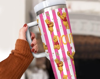 Personalized Winnie The Bear Cup, Custom Laser Engraved Tumbler with Name & Logo, Christmas Gift for Him or Her
