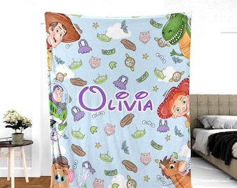 Personalized Toy Story Blanket, Custom Name Woody Buzz Lightyear Jessie Toy Story Blanket, Toy Story Blanket Gift For Boy Or Girl