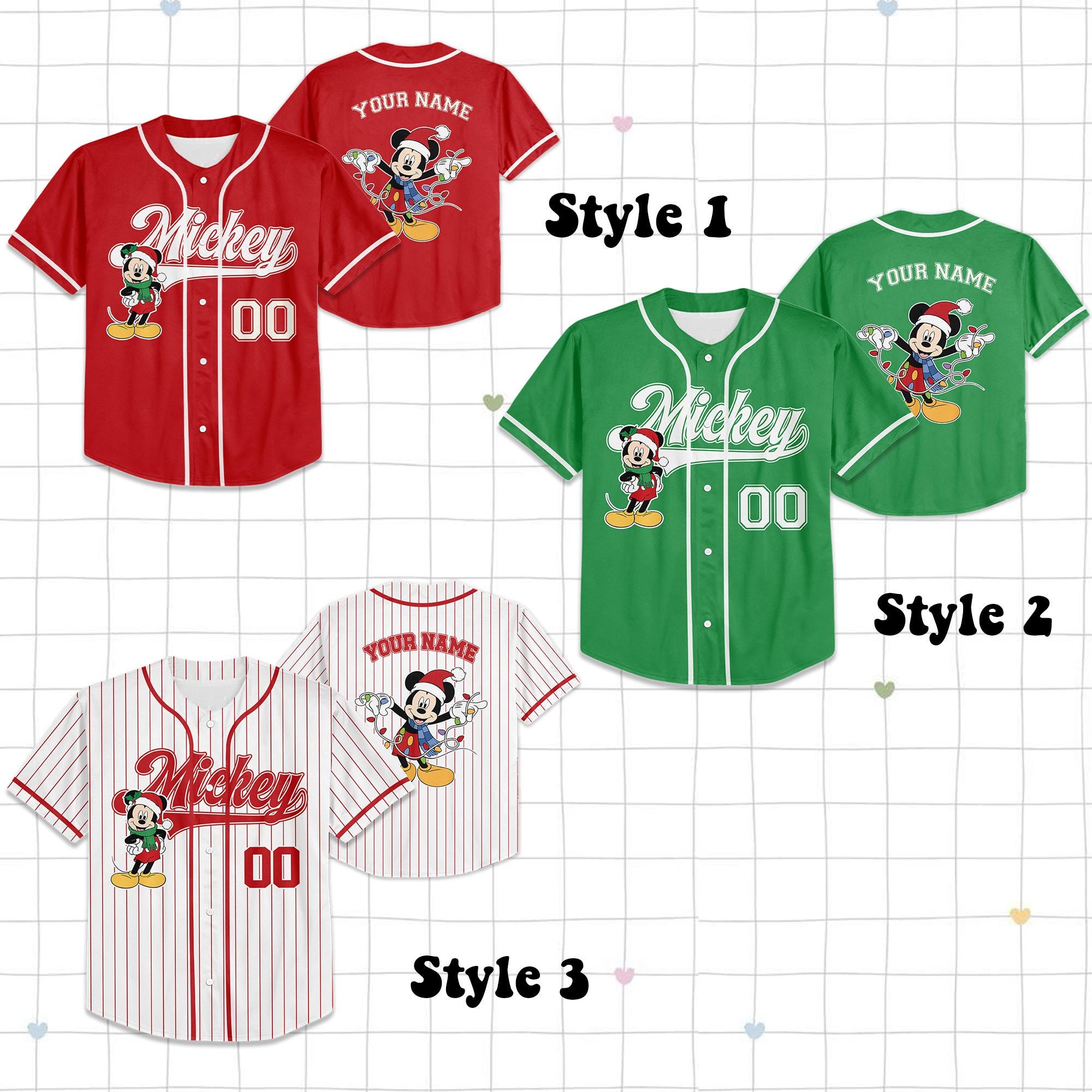 Discover Personalized Mickey Mouse Christmas Baseball Jersey, Mickey Mouse Jersey Team, Christmas Baseball Jersey, Disneyland Christmas Party