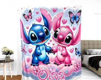 Personalized Stitch Blanket Lilo Stitch Blanket Stitch Birthday Gifts Angel Stitch Christmas Gifts