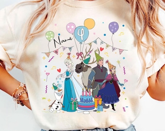 Personalized Name Disney Frozen Birthday T-Shirt, Disney Elsa Anna Olaf Birthday Present Gift, Disneyland Family Tee, Kid Youth Adult Shirt