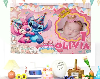 Personalized Photo Stitch Banner,Stitch Banner, Birthday Banner, Stitch Party Birthday, Stitch Birthday Sign, Lilo and Stitch Party Backdrop
