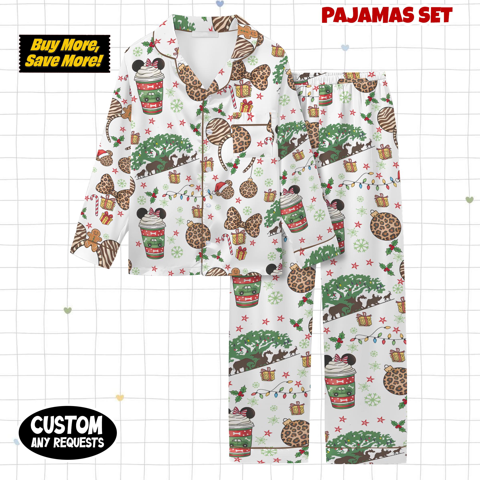 Discover Coquette Bow Disney Mickey Animal Kingdom Christmas Pajamas Set - Wild About Christmas Pajamas