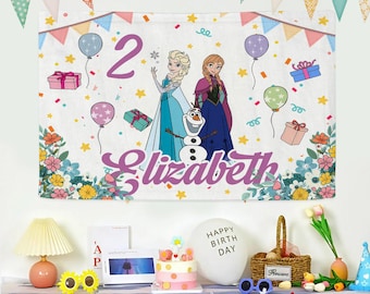 Frozen Elsa Anna Birthday Party Banner, Frozen Birthday Backdrop, Frozen Party Decoration, Frozen Birthday Banner, Kids Birthday Decor