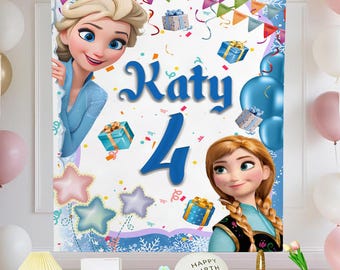 Disney Frozen Elsa Anna, Birthday Banner, Frozen Elsa Anna  Party Birthday, Elsa Birthday Sign, Party Backdrop, Princess Backdrop Banner