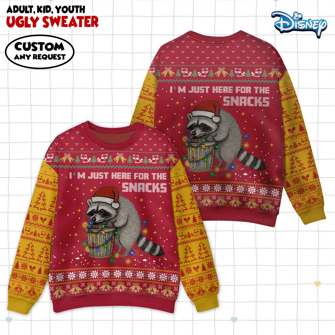 Discover Christmas Raccoon Ugly Sweater, Funny Snack Lover Print Sweater, Xmas Sweater, Holiday Gift