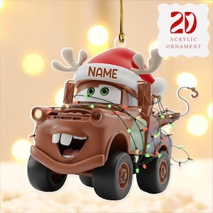 Disney Tow Mater Car Christmas Ornament, Racing Cars 2025 Christmas Tree Decor, Custom Pixar Mater Decor Gift, Xmas Ceramic Ornament
