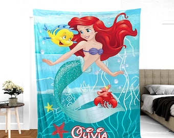 Personalized The Little Mermaid Blanket Ariel Princess Fleece Blanket Disneyland Princess Birthday Gift Christmas Gift For Girls