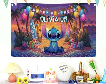 Stitch Banner, Birthday Banner, Stitch Party Birthday, Stitch Birthday Sign,  Stitch Party Backdrop, Lilo Stitch Banner