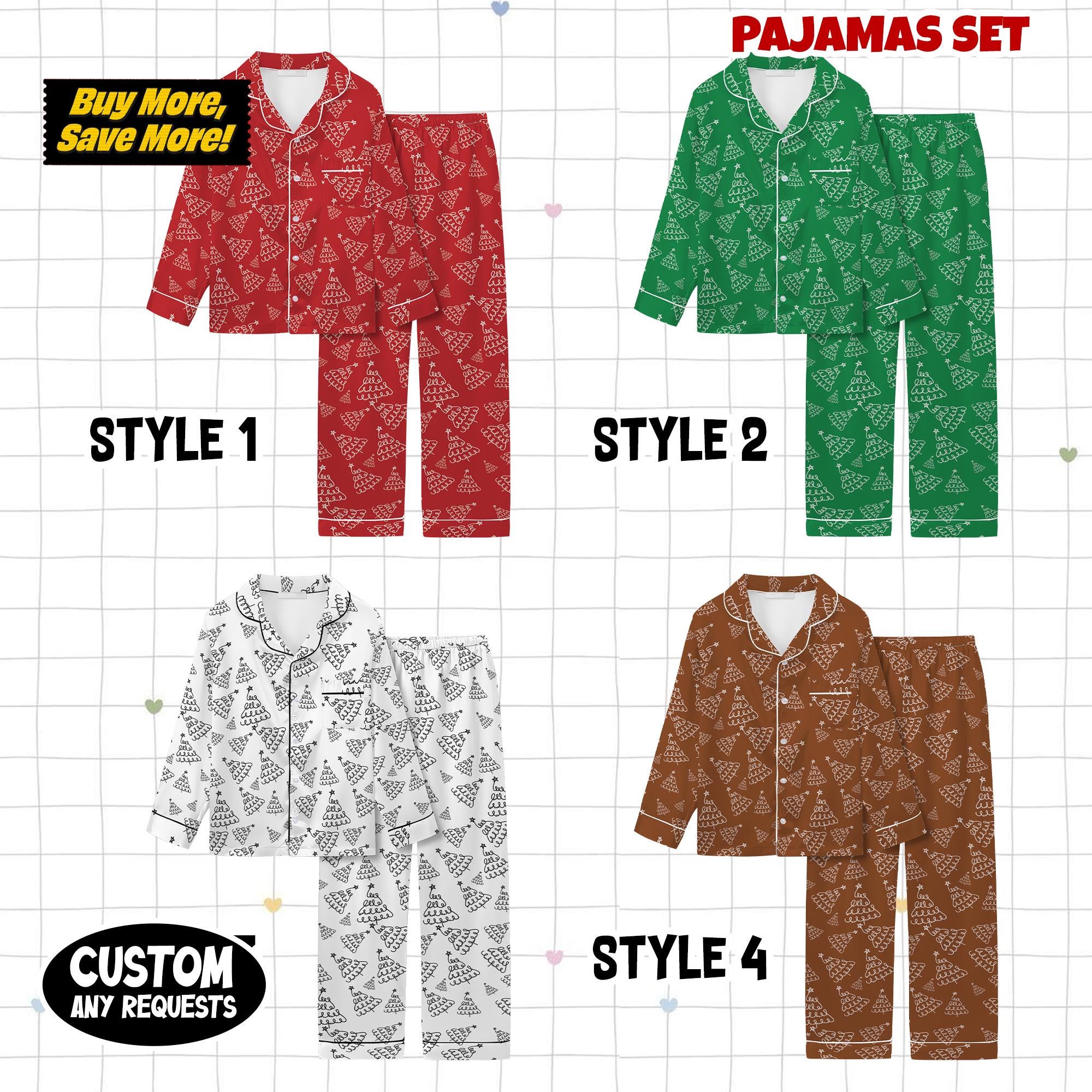 Discover Subtle Doodle Christmas Tree Pajama Set with Secret Message